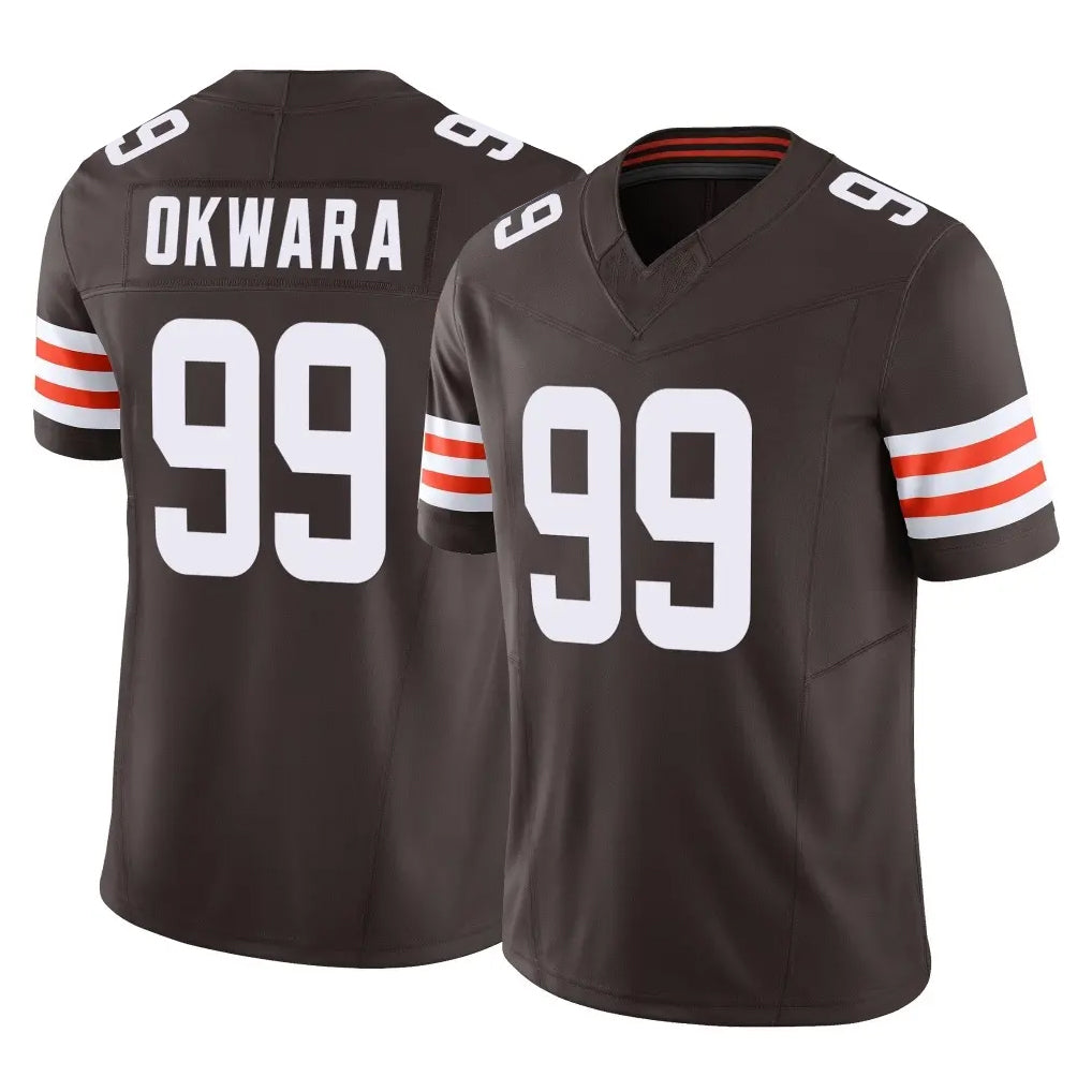 C.Browns #99 Julian Okwara Player Brown Vapor F.U.S.E. Limited Home Game ROCER Stitched Jerseys