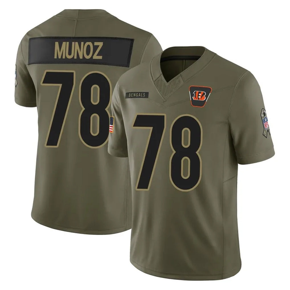C.Bengals #78 Anthony Munoz Player Olive Salute to Service Limited Home Game ROCER Stitched Jerseys