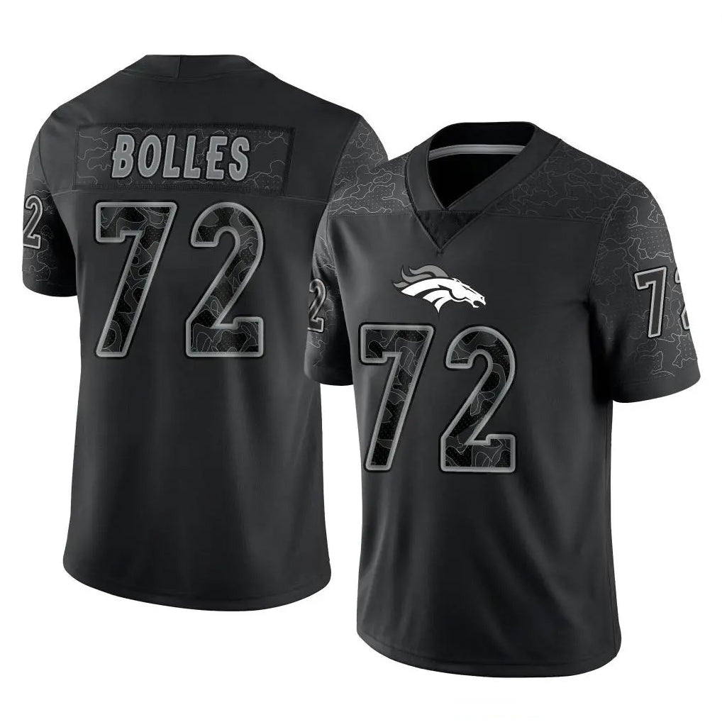 D.Broncos #72 Garett Bolles Player Black Reflective Limited ROCER Stitched Jerseys