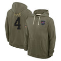 B.Bills #4 James Cook III Player Olive Salute to Service Hoodies ROCER Stitched Jerseys