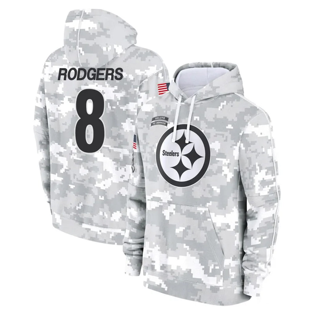 P.Steelers #8 Aaron Rodgers Player Arctic Camo Limited Salute to Service Pullover Hoodies Game ROCER Stitched Jerseys