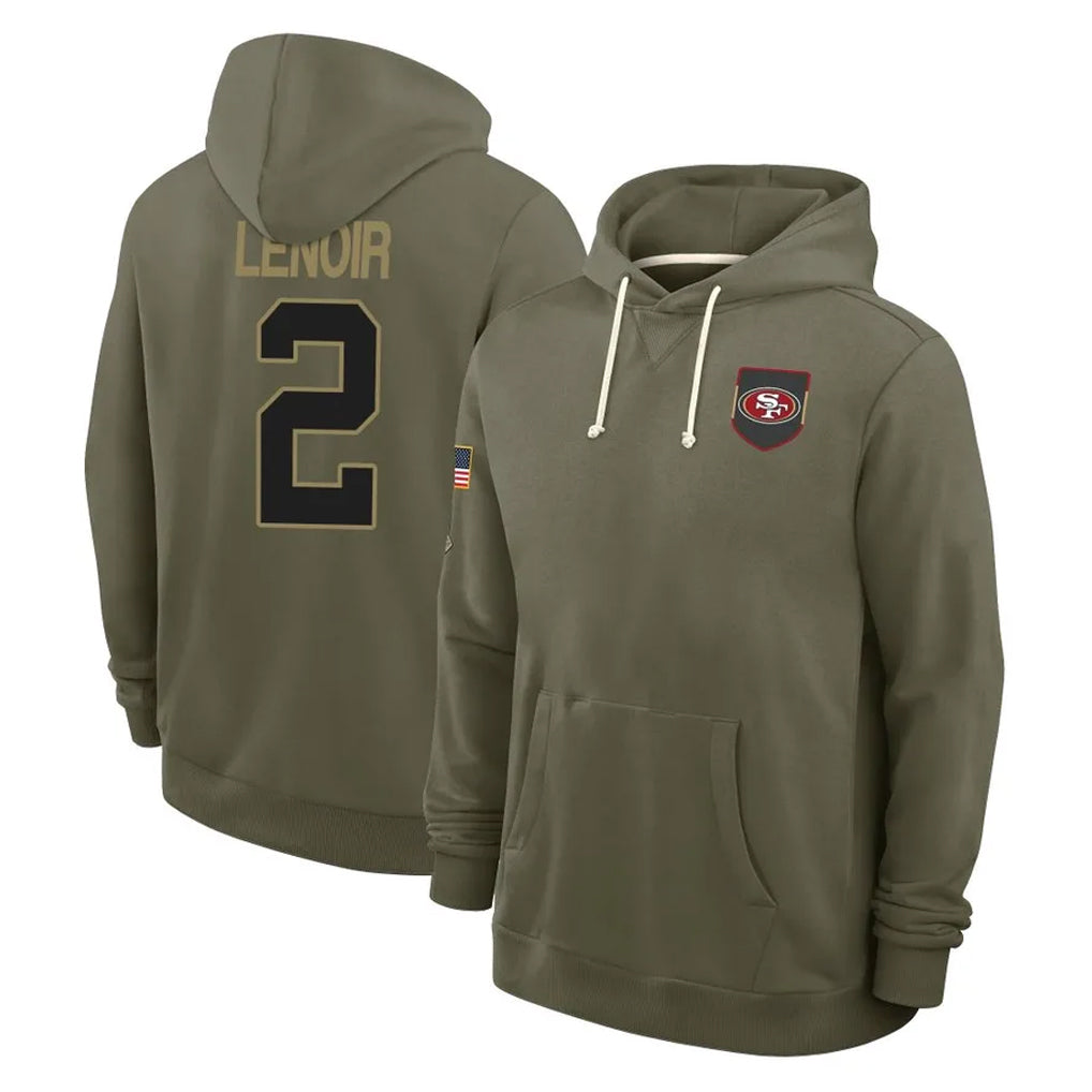 SF.49ers #2 Deommodore Lenoir Player Olive Salute to Service Pullover Hoodies Limited ROCER Stitched Jerseys