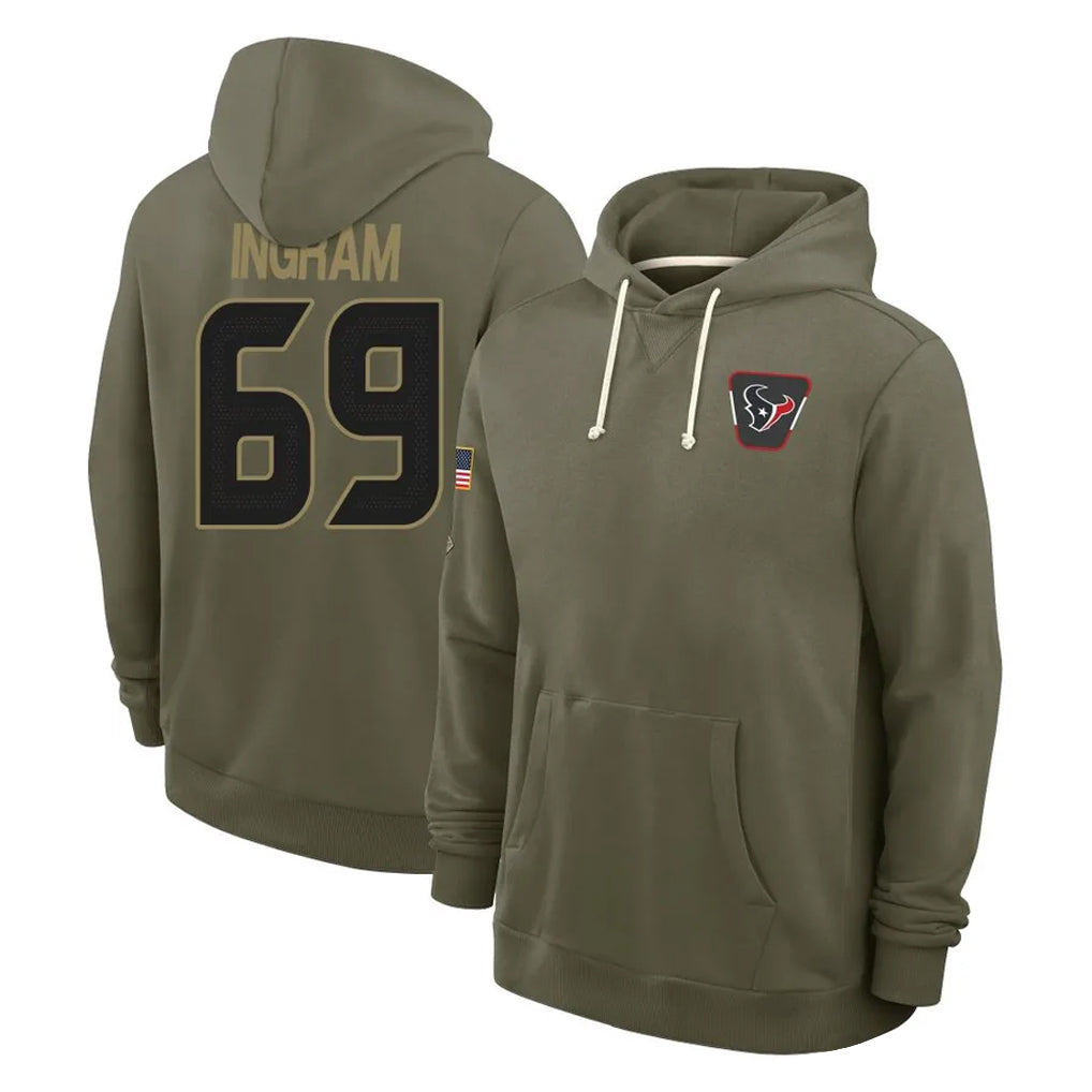 H.Texans #69 Ed Ingram Player Olive Salute to Service Pullover Hoodies Limited ROCER Stitched Jerseys