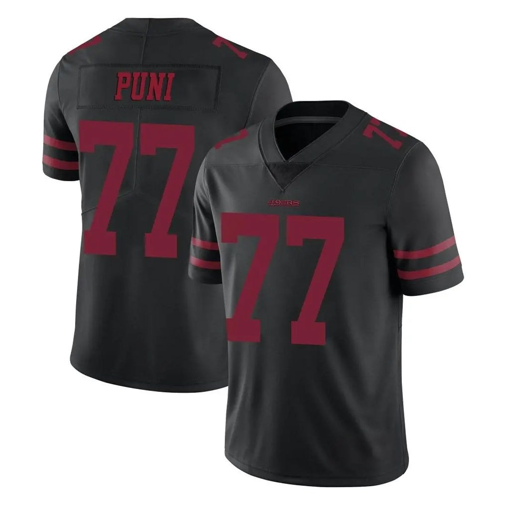SF.49ers #77 Dominick Puni Player Black Alternate Limited Vapor Untouchable Home Game ROCER Stitched Jerseys