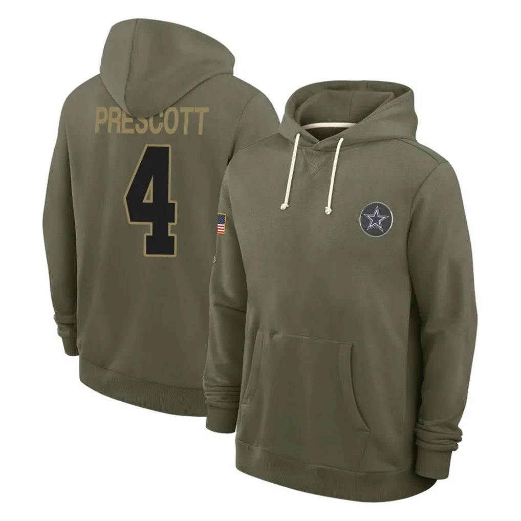 D.Cowboys #4 Dak Prescott Player Olive Salute to Service Pullover Hoodies Limited ROCER Stitched Jerseys