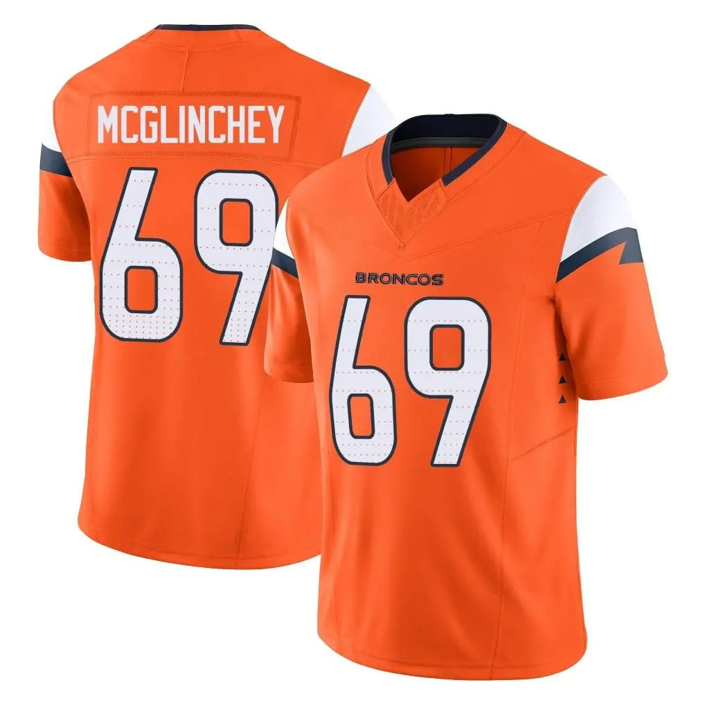 D.Broncos #69 Mike McGlinchey Player Orange Vapor F.U.S.E. Limited Home Game ROCER Stitched Jerseys
