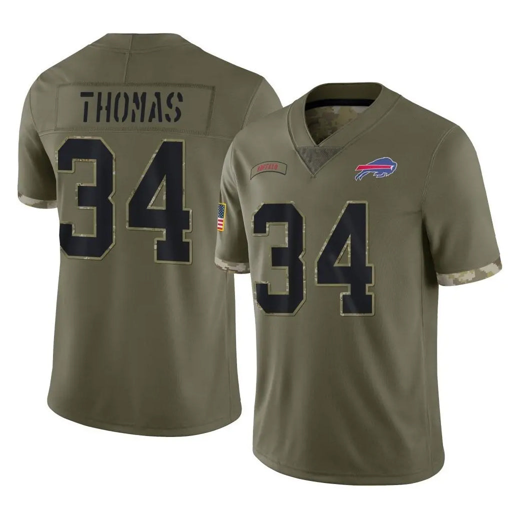 B.Bills #34 Thurman Thomas Player Olive Salute To Service Game ROCER Stitched Jerseys