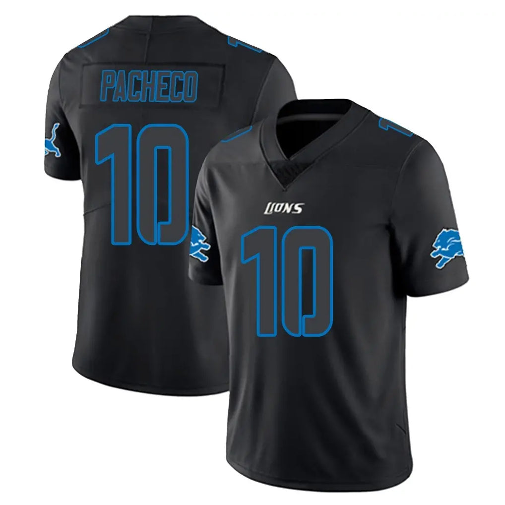 D.Lions #10 Isiah Pacheco Player Black Impact Limited Home Game ROCER Stitched Jerseys