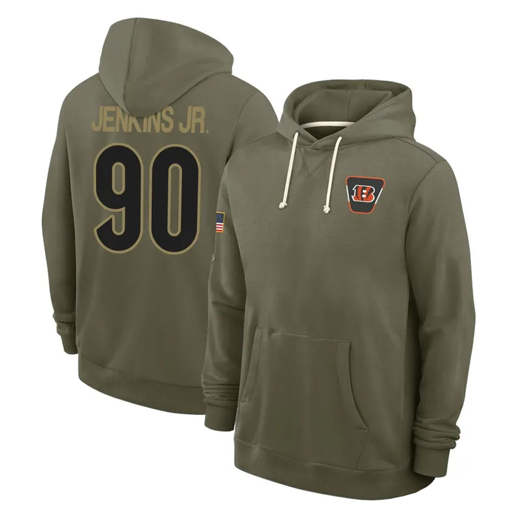 C.Bengals #90 Kris Jenkins Jr Player Olive Salute to Service Pullover Hoodies Limited ROCER Stitched Jerseys