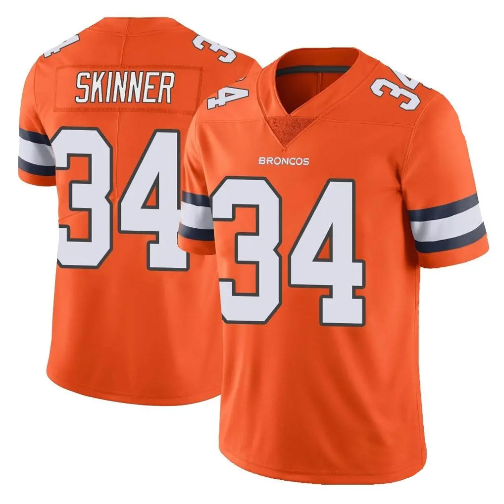 D.Broncos #34 JL Skinner Player Orange Vapor Untouchable Limited Home Game ROCER Stitched Jerseys