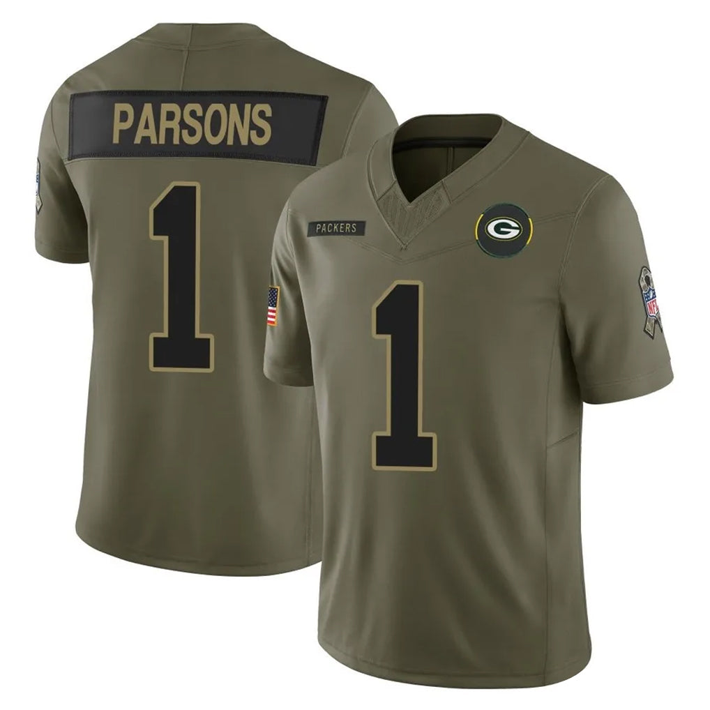 GB.Packers #1 Micah Parsons Player Olive 2025 Salute To Service Limited Home Game ROCER Stitched Jerseys