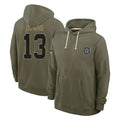 D.Cowboys #13 Caleb Downs Player Olive Salute to Service Pullover Hoodies Limited ROCER Stitched Jerseys