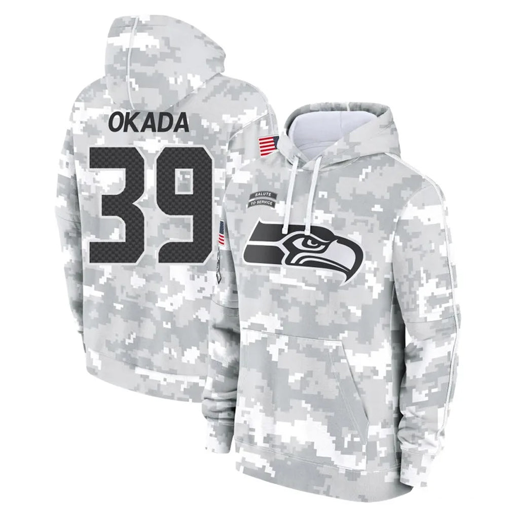 S.Seahawks #39 Ty Okada Player Arctic Camo Limited Salute to Service Pullover Hoodies Game ROCER Stitched Jerseys