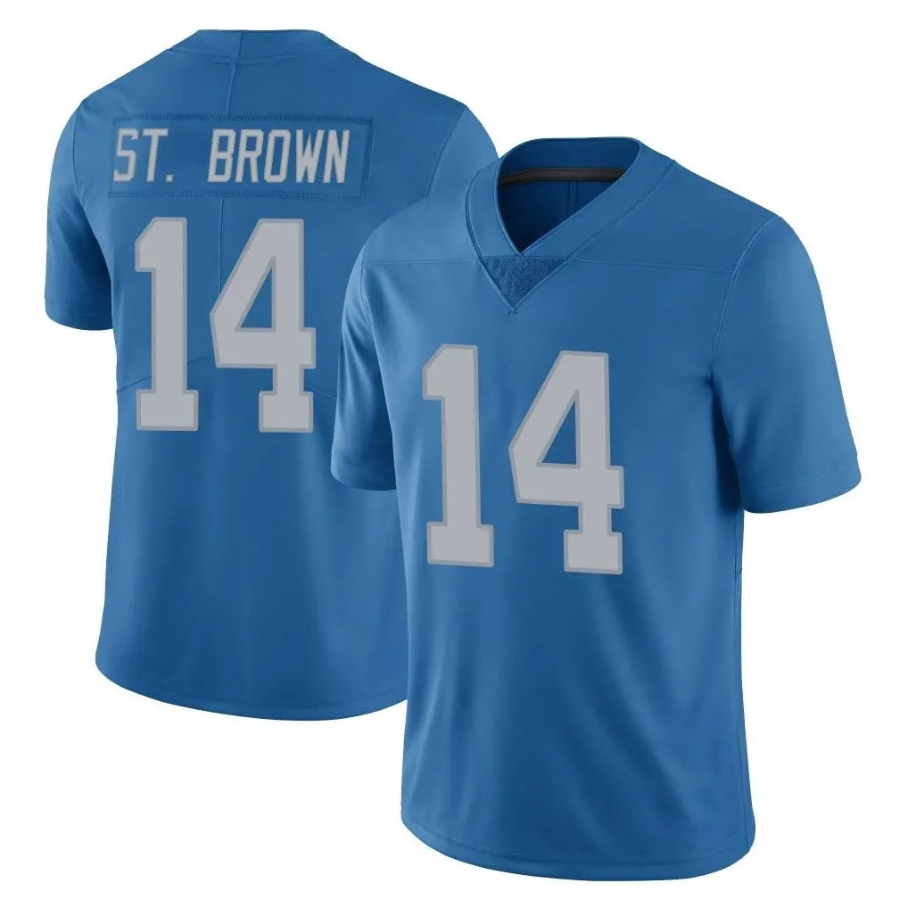 D.Lions #14 Amon-Ra St. Brown Player Blue Limited Throwback Vapor Untouchable ROCER Stitched Jerseys