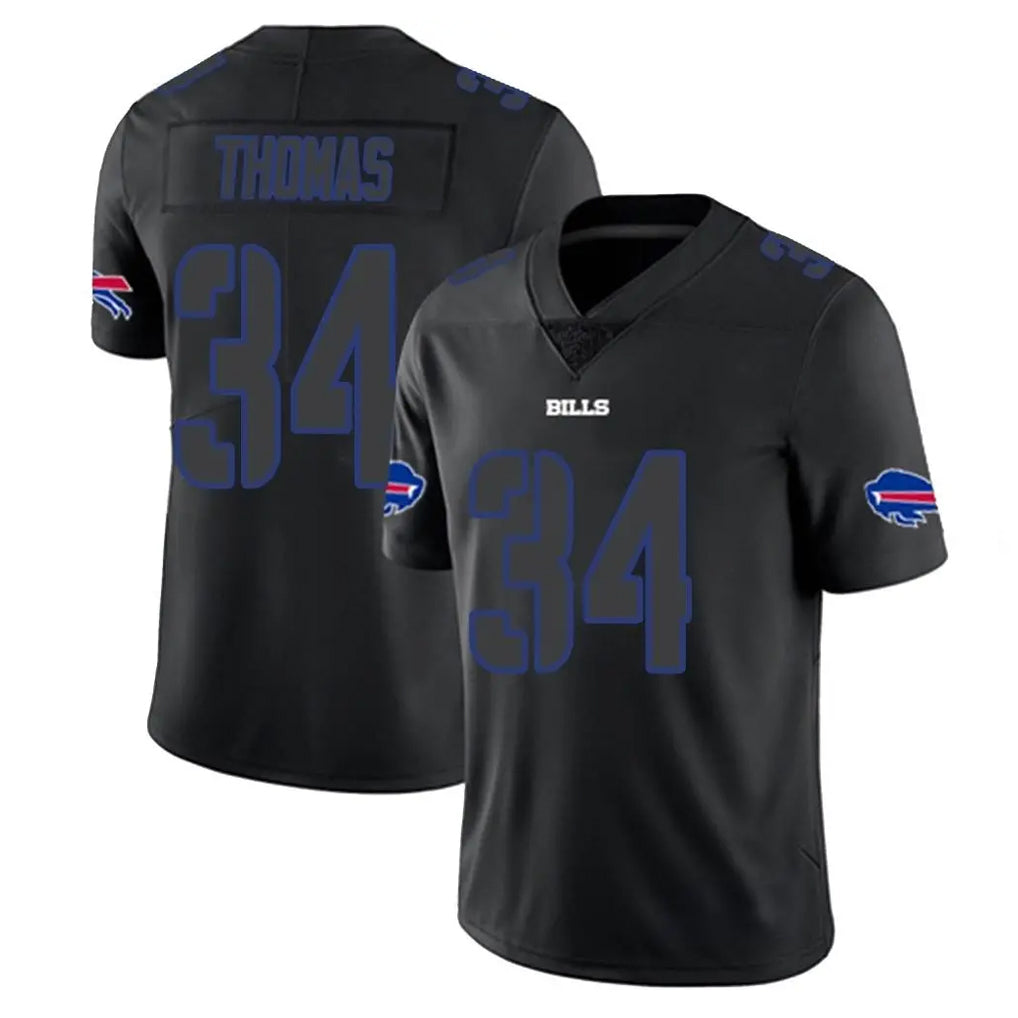 B.Bills #34 Thurman Thomas Player Black Impact Limited Home Game ROCER Stitched Jerseys