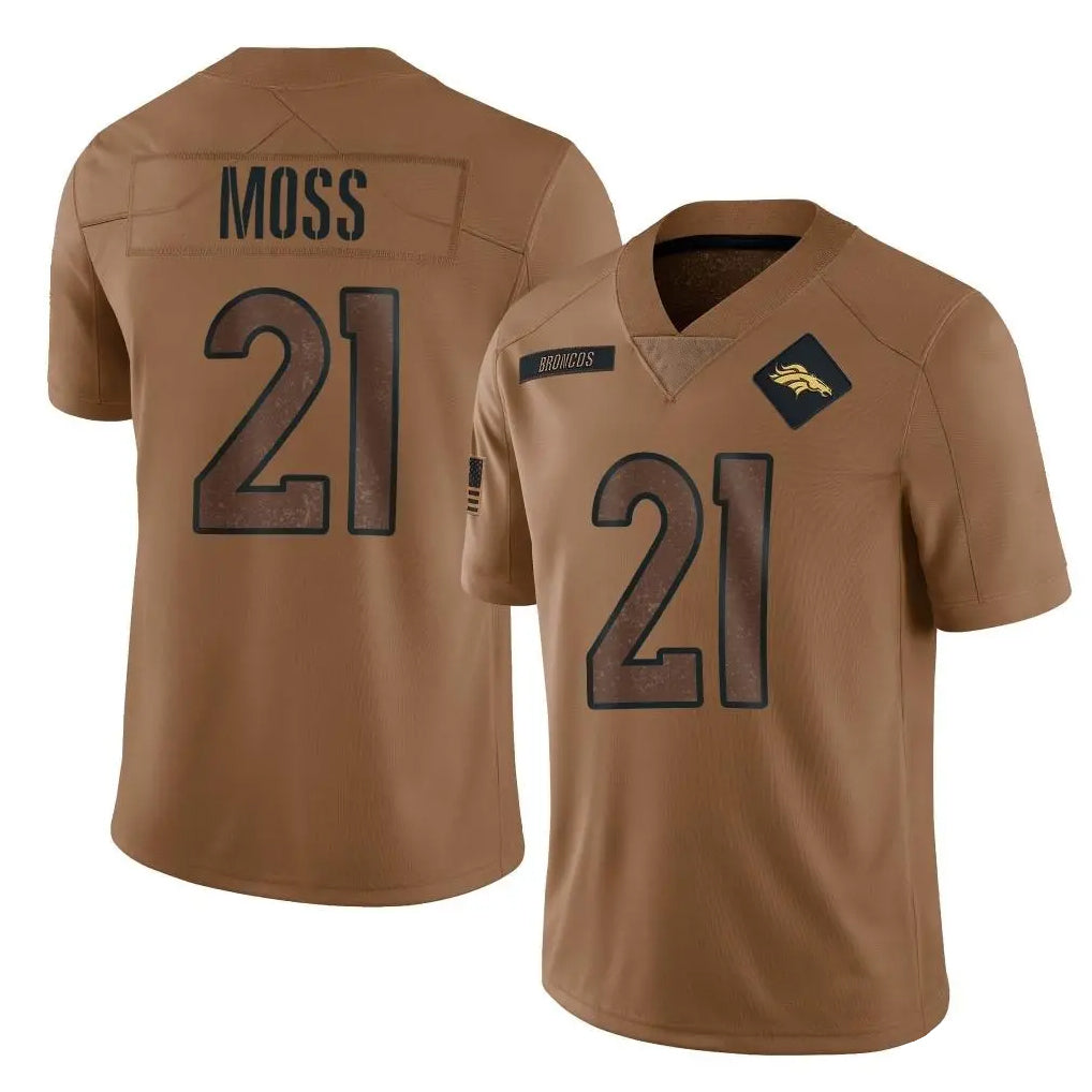 D.Broncos #21 Riley Moss Player Brown Salute To Service Limited ROCER Stitched Jerseys