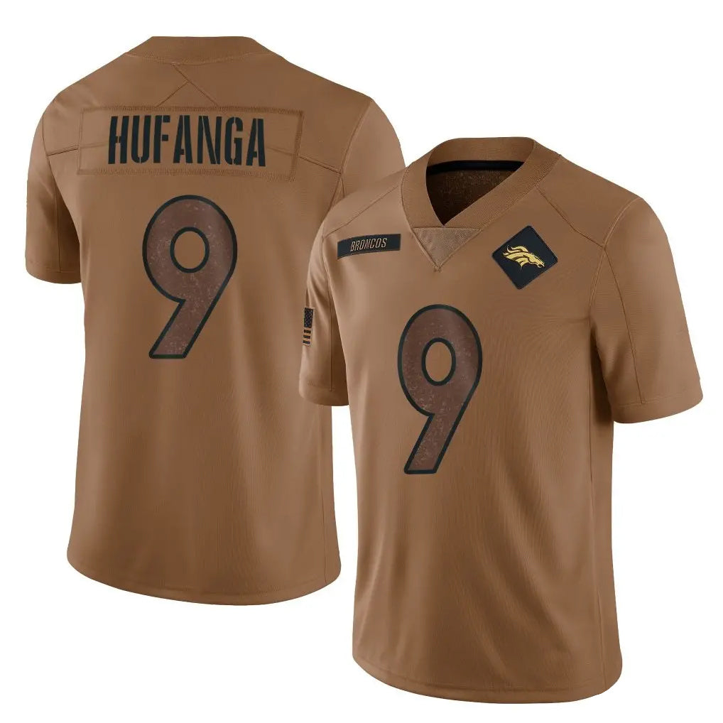 D.Broncos #9 Talanoa Hufanga Player Brown Salute To Service Limited ROCER Stitched Jerseys