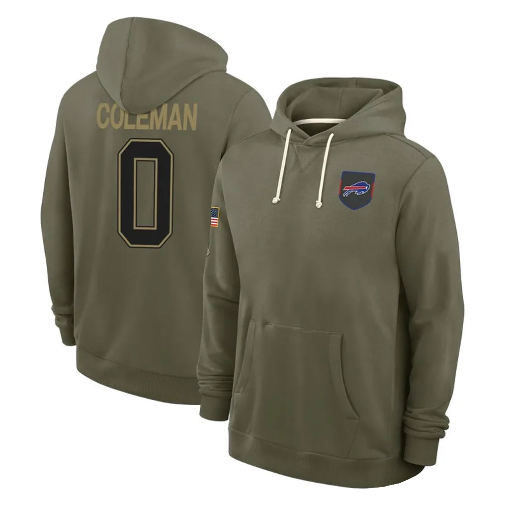 B.Bills #0 Keon Coleman Player Olive Salute To Service Hoodies Game ROCER Stitched Jerseys