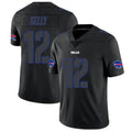 B.Bills #12 Jim Kelly Player Limited Black Impact ROCER Stitched Jerseys