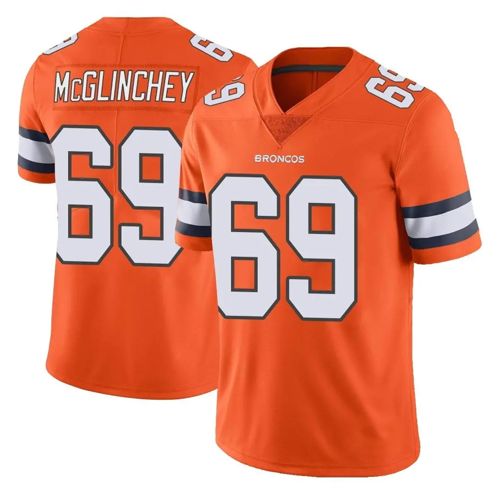 D.Broncos #69 Mike McGlinchey Player Orange Vapor Untouchable Limited Home Game ROCER Stitched Jerseys