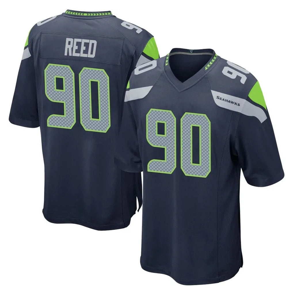 S.Seahawks #90 Jarran Reed Player Navy Home Game ROCER Stitched Jerseys