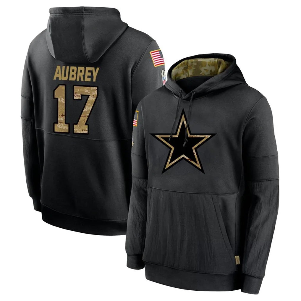 D.Cowboys #17 Brandon Aubrey Player Black Salute to Service Pullover Hoodies Limited ROCER Stitched Jerseys