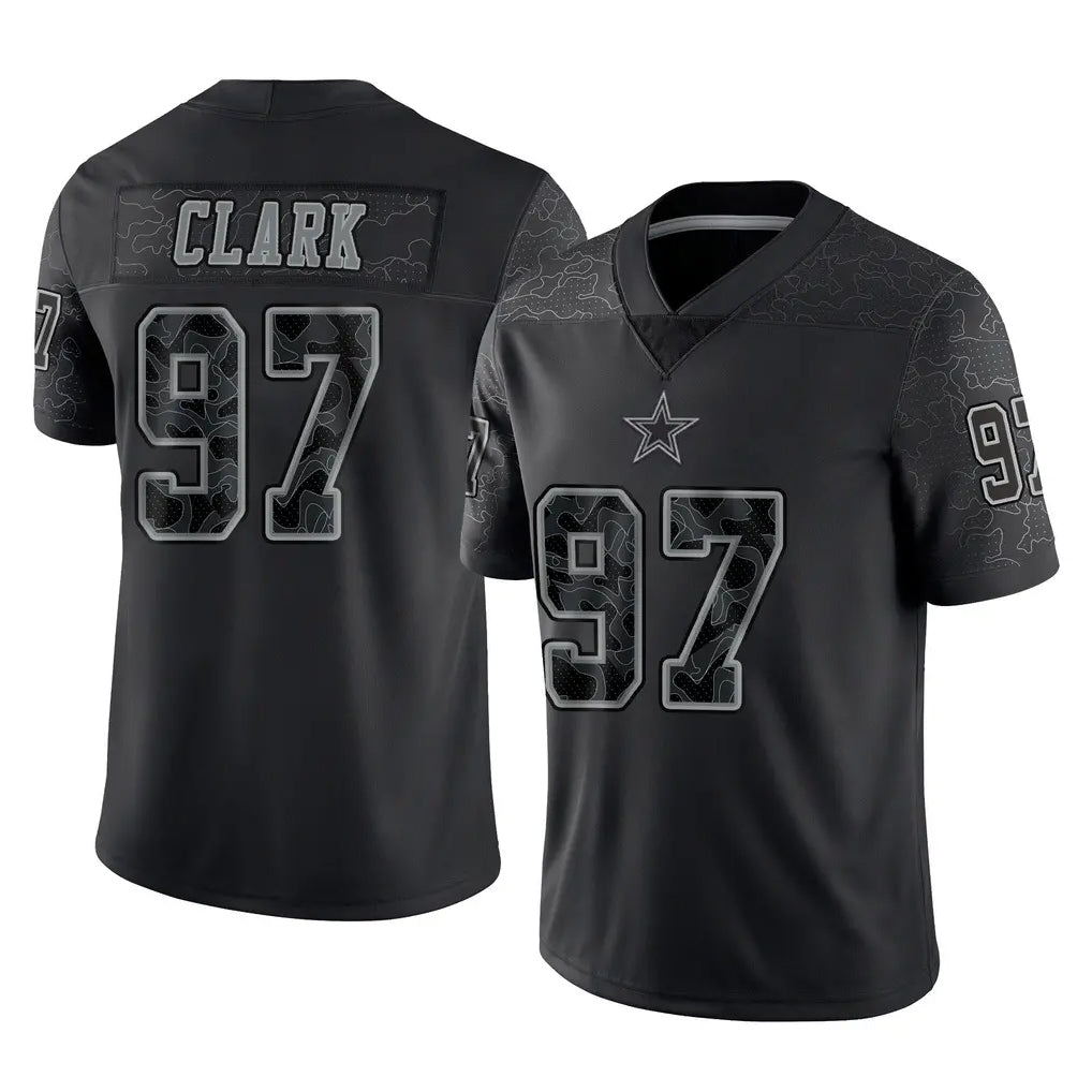 D.Cowboys #97 Kenny Clark Player Black Limited Reflective Home Game ROCER Stitched Jerseys