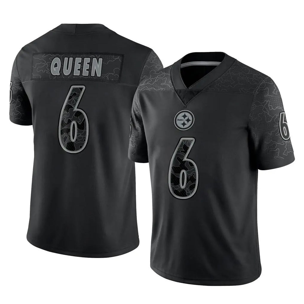 P.Steelers #6 Patrick Queen Player Black Reflective Limited Home Game ROCER Stitched Jerseys