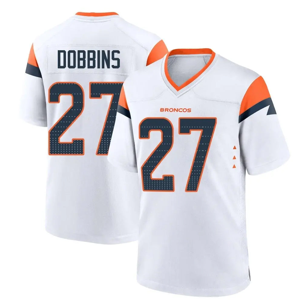 D.Broncos #27 J.K. Dobbins Player White Home Game ROCER Stitched Jerseys