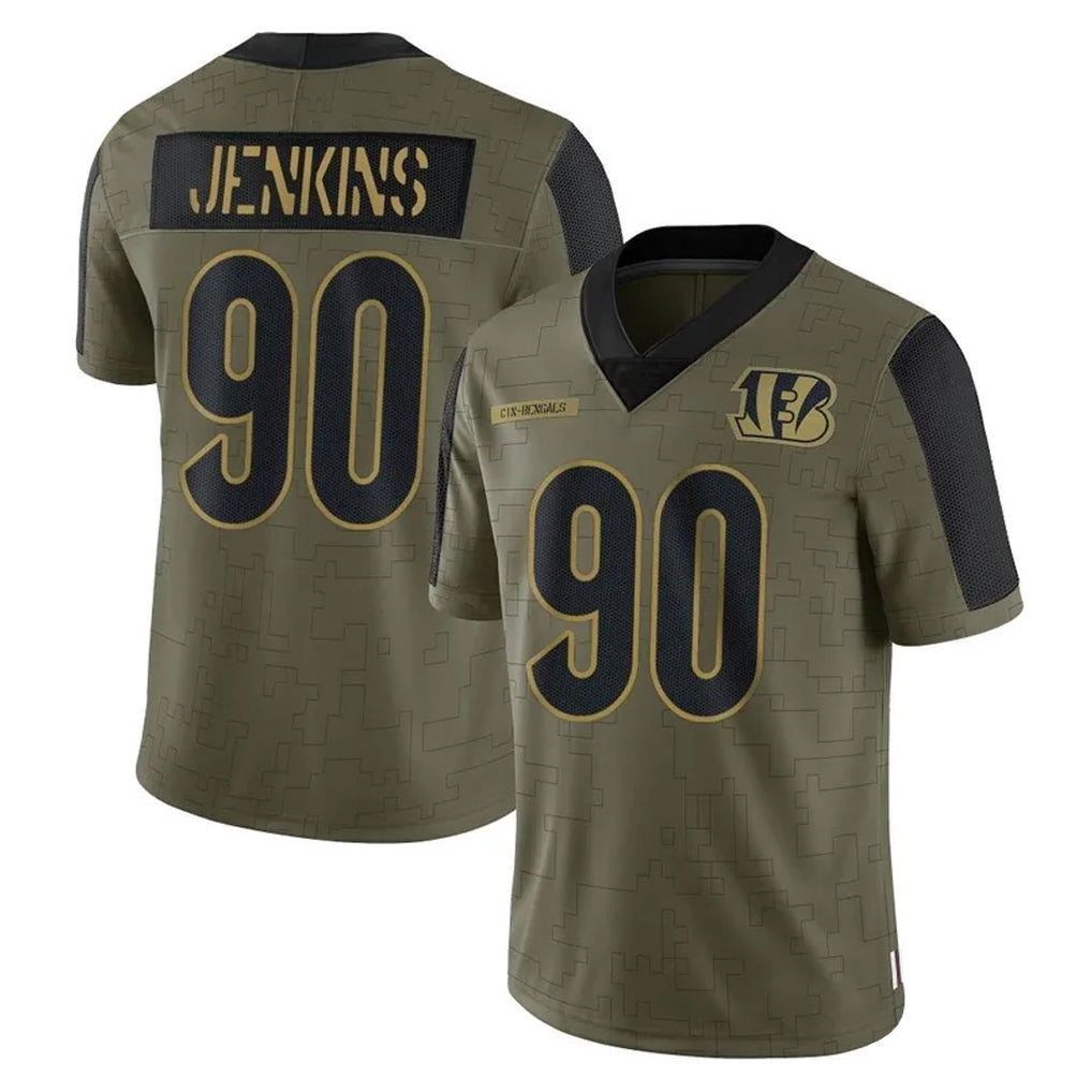 C.Bengals #90 Kris Jenkins Jr Player Olive Salute to Service Game ROCER Stitched Jerseys