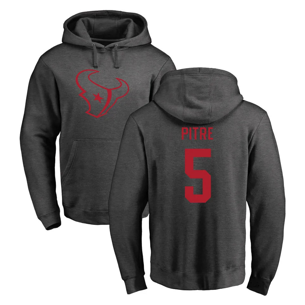 H.Texans #5 Jalen Pitre Player Gray Pro Line Pullover Hoodie Limited Game Stitched Jerseys