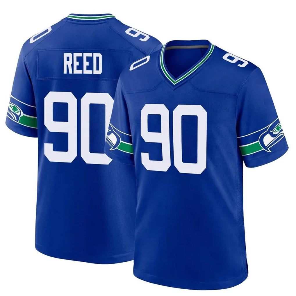 S.Seahawks #90 Jarran Reed Player Royal Throwback Home Game ROCER Stitched Jerseys
