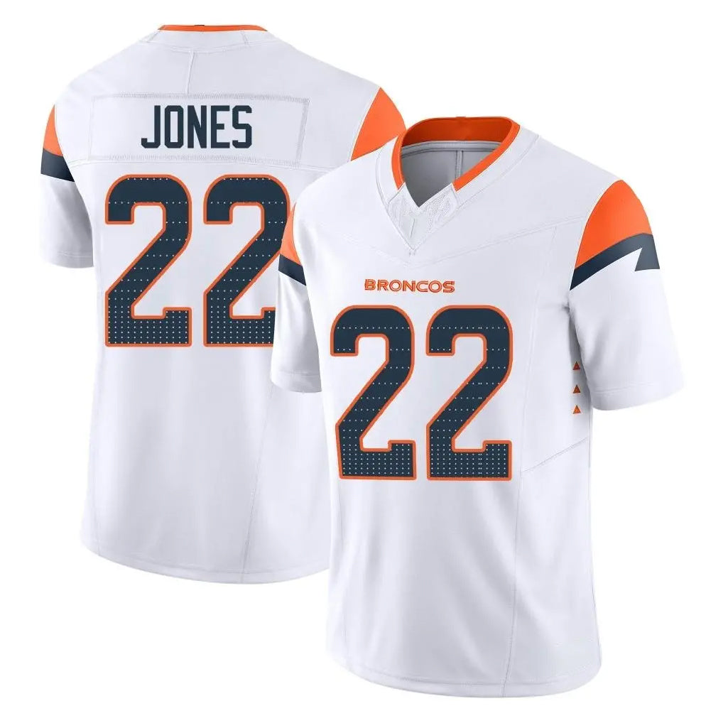 D.Broncos #22 Brandon Jones Player White Limited Vapor F.U.S.E. Home Game ROCER Stitched Jerseys