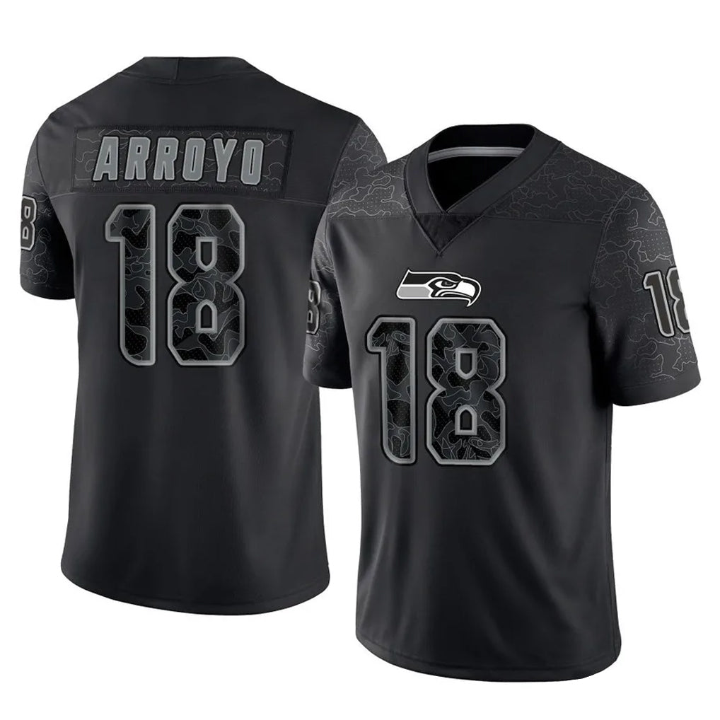S.Seahawks #18 Elijah Arroyo Player Black Limited Reflective Home Game ROCER Stitched Jerseys