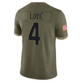 A.Cardinals #4 Jeremiyah Love Player Olive Salute To Service Limited Home Game ROCER Stitched Jerseys