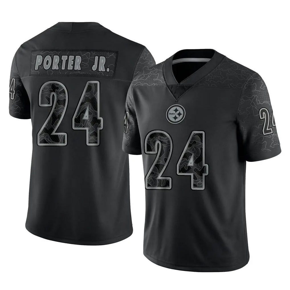 P.Steelers #24 Joey Porter Jr. Player Black Reflective Limited Home Game ROCER Stitched Jerseys