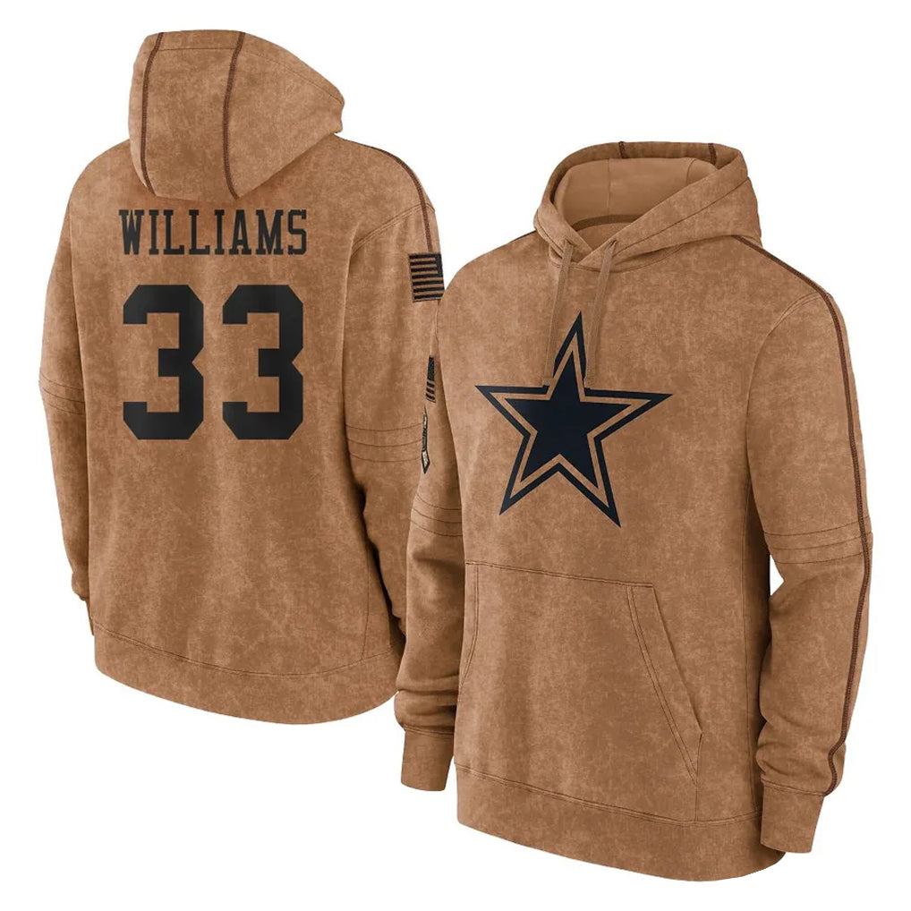 D.Cowboys #33 Javonte Williams Player Brown Salute to Service Hoodies Limited Game ROCER Stitched Jerseys