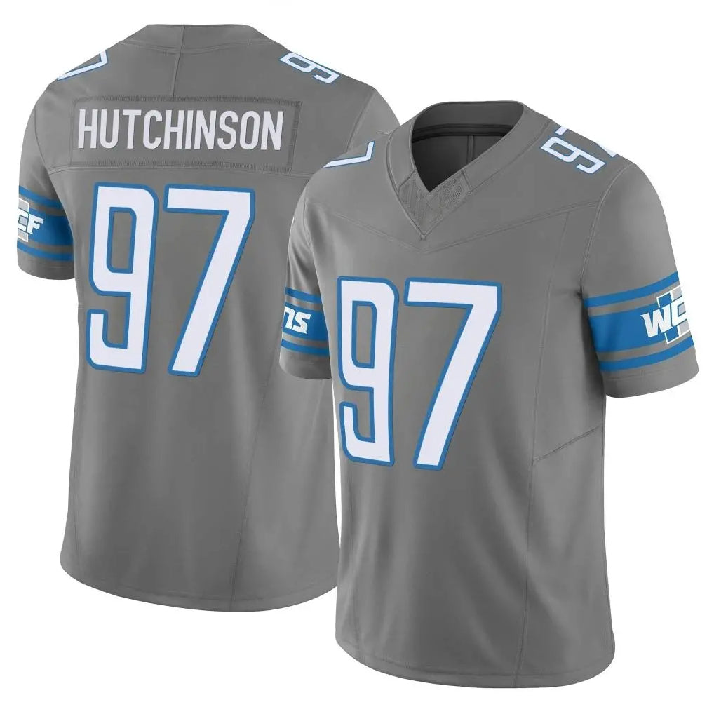 D.Lions #97 Aidan Hutchinson Player Gray Vapor F.U.S.E. Limited Home Game ROCER Stitched Jerseys