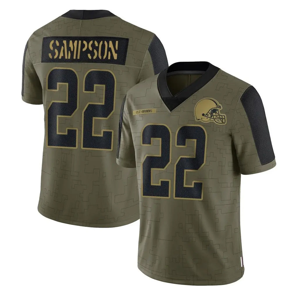C.Browns #22 Dylan Sampson Player Olive Salute to Service Limited Home Game ROCER Stitched Jerseys