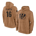 C.Bengals #16 Joe Flacco Player Brown Salute to Service Pullover Hoodie Limited ROCER Stitched Jerseys