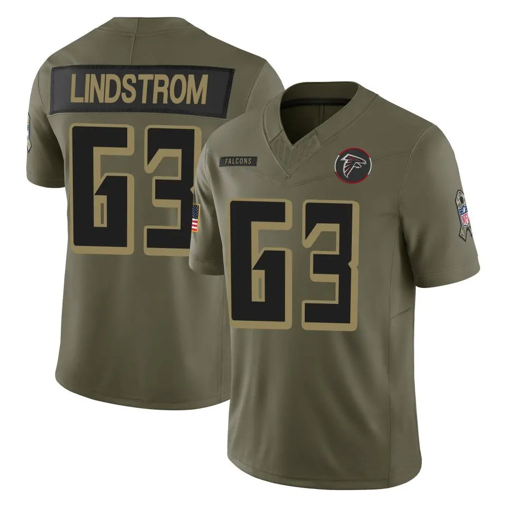 A.Falcons #63 Chris Lindstrom Player Olive Salute To Service Limited Home Game ROCER Stitched Jerseys