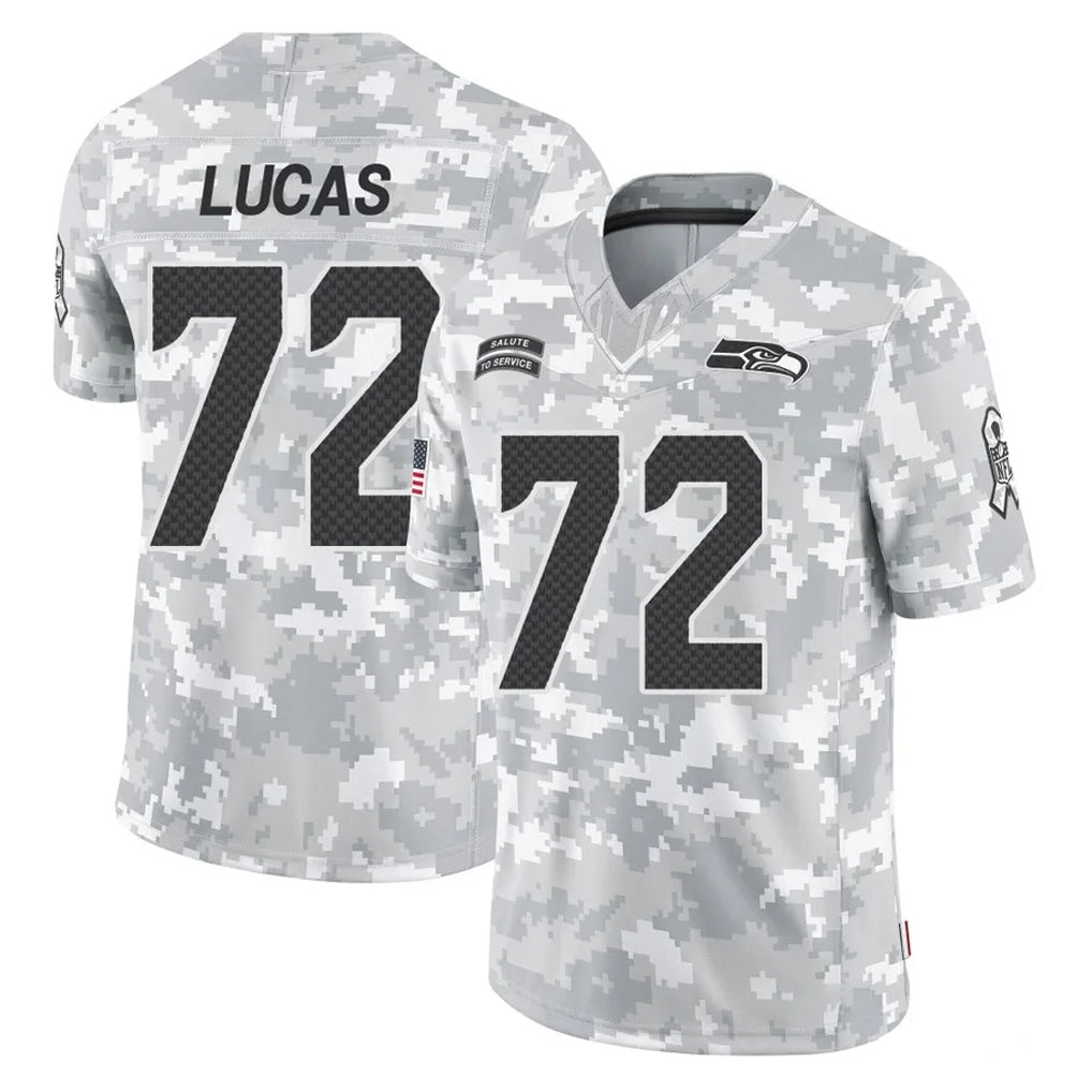 S.Seahawks #72 Abraham Lucas Player Arctic Camo Limited Salute To Service Home Game ROCER Stitched Jerseys