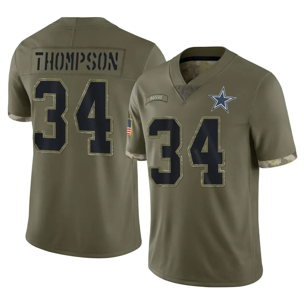 D.Cowboys #34 Jalen Thompson Player Olive Salute to Service Limited Game ROCER Stitched Jerseys