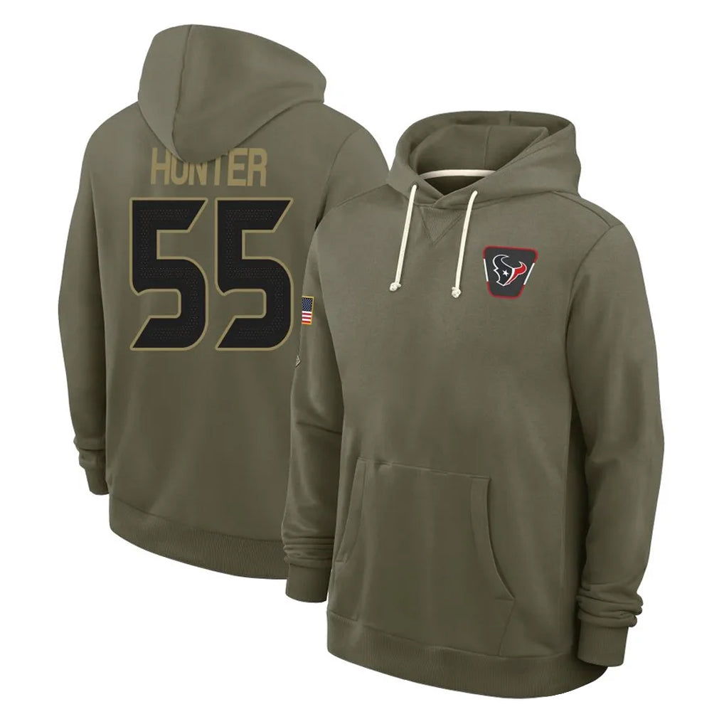 H.Texans #55 Danielle Hunter Player Olive Salute to Service Pullover Hoodies Limited ROCER Stitched Jerseys