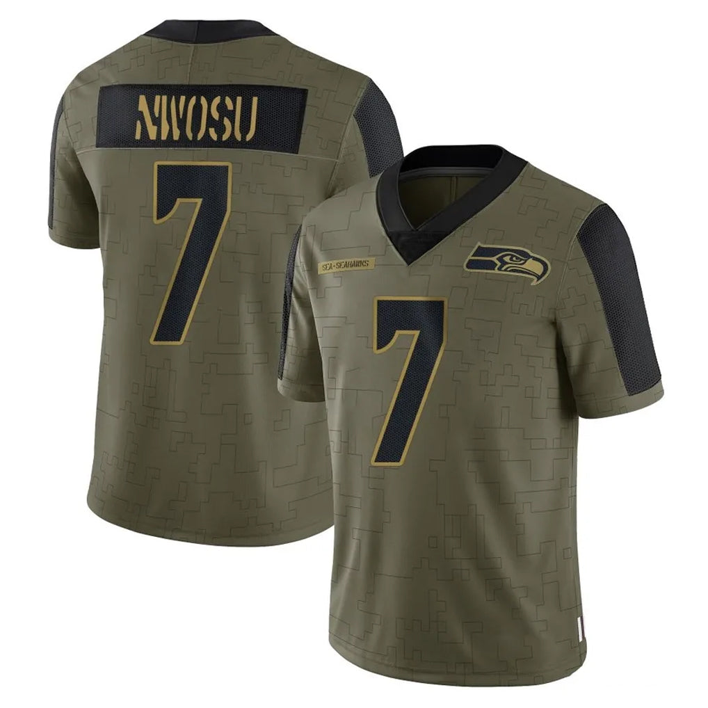 S.Seahawks #7 Uchenna Nwosu Player Olive Salute To Service Limited Game ROCER Stitched Jerseys