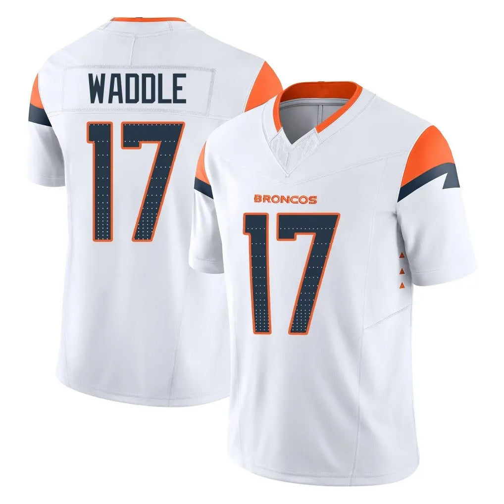 D.Broncos #17 Jaylen Waddle Player White Limited Vapor F.U.S.E. Home Game ROCER Stitched Jerseys