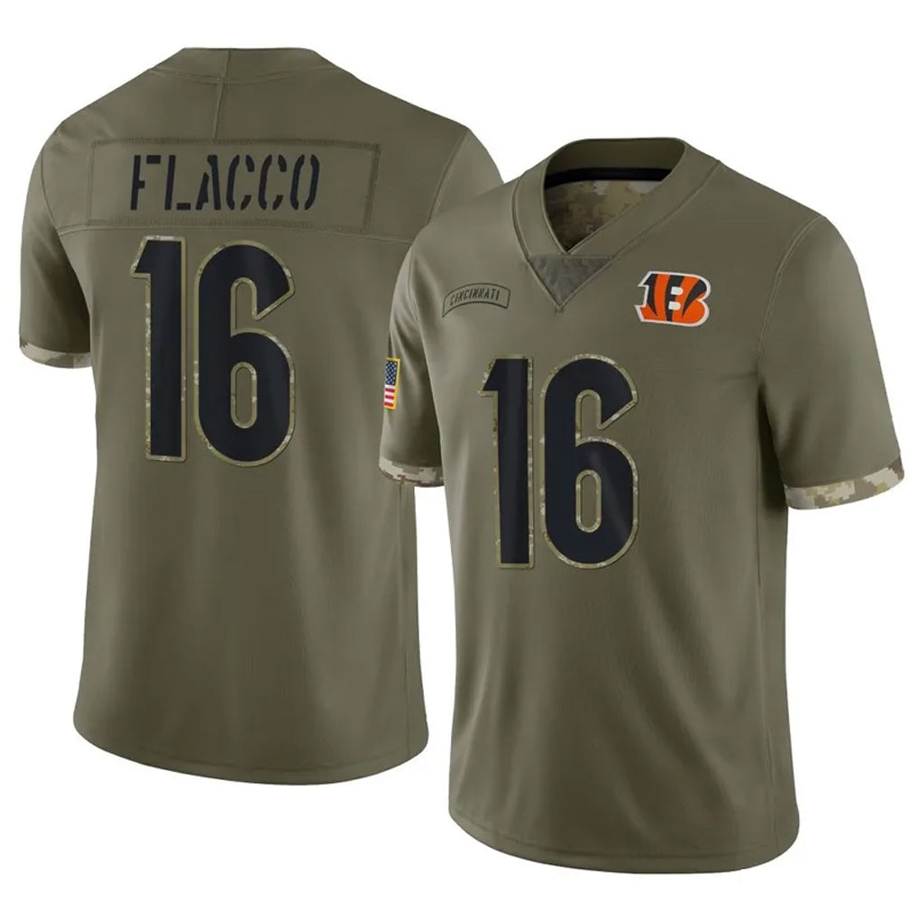 C.Bengals #16 Joe Flacco Player Olive Salute to Service Limited Game ROCER Stitched Jerseys