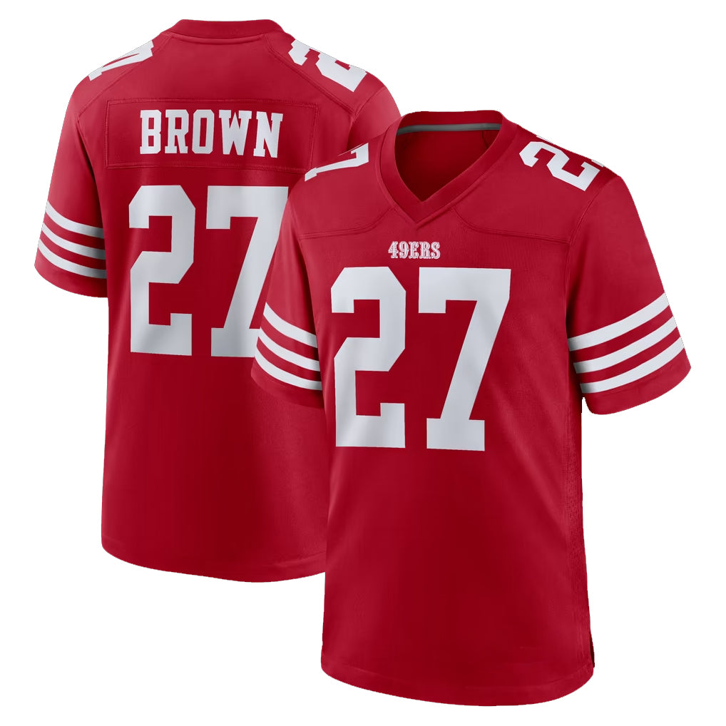 SF.49ers #27 Ji'Ayir Brown Player Red Game Home ROCER Stitched Jerseys