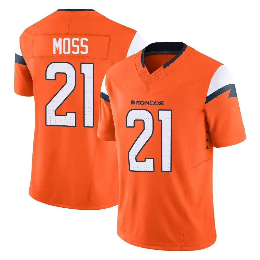 D.Broncos #21 Riley Moss Player Orange Vapor F.U.S.E. Limited Home Game ROCER Stitched Jerseys