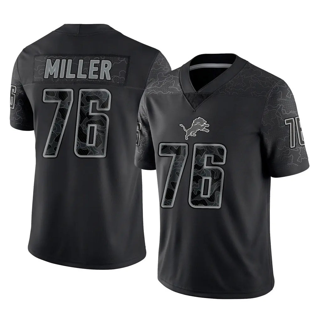 D.Lions #76 Blake Miller Player Black Reflective Limited Home Game ROCER Stitched Jerseys